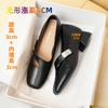 Square Head Shallow Mouth Single Shoes Women's Soft Leather Metal Buckle Internal High Thick Heel Medium Heel Women's Shoes