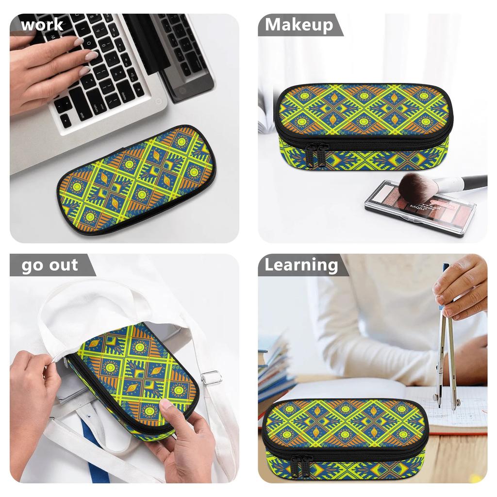 Pencil Pouch Printed Strong Polyester Fabric Easy Open Zipper with Mesh Pocket Removable Divider and Pen Slots for Students