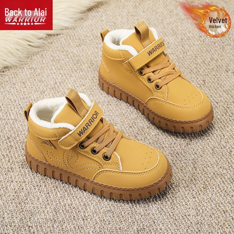 Warrior Kids' Winter Fleece-Lined High-Top Sneakers, 2025 Style - Girls' and Boys' Non-Slip Warm Cotton Shoes