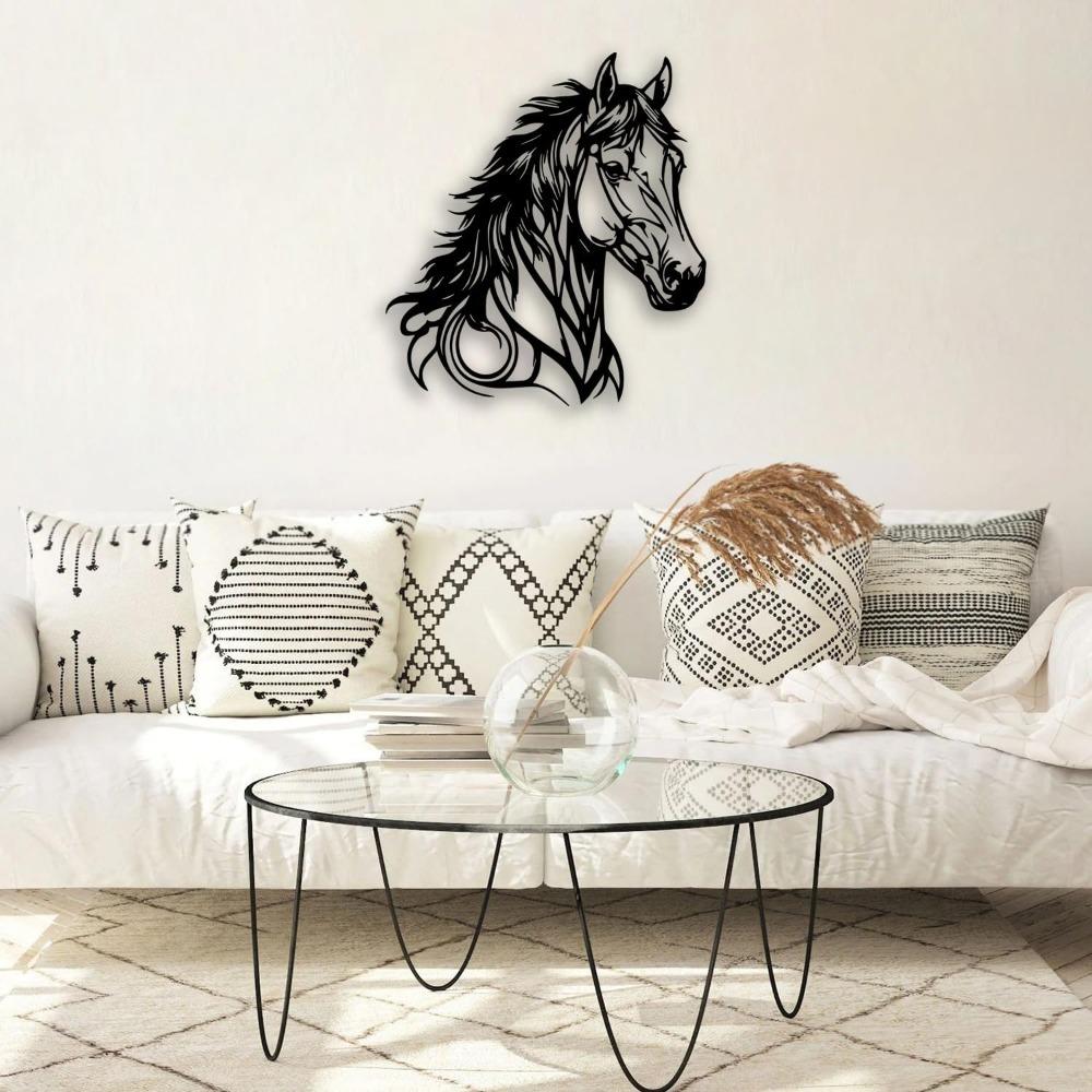 Horse Head Metal Wall Art, Black Farmhouse Decor for Living Room Bedroom Office Outdoor