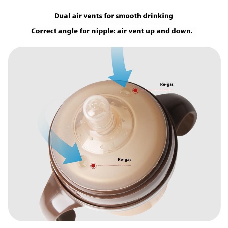 Baby weaning silicone bottle, wide mouth with rice paste spoon head water cup suction nozzle imitation breast milk anti-flatulence bottle