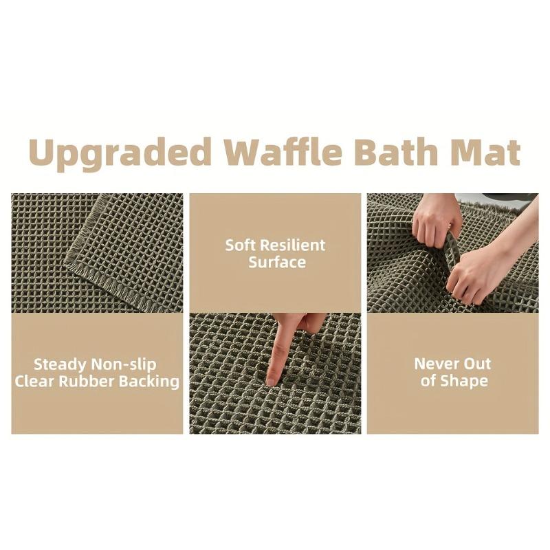 Ultra-Absorbent Waffle Bath Mat - Non-Slip, Machine Washable with Tassels, Rubber Backed Polyester Blend Rug for Bathroom Floor
