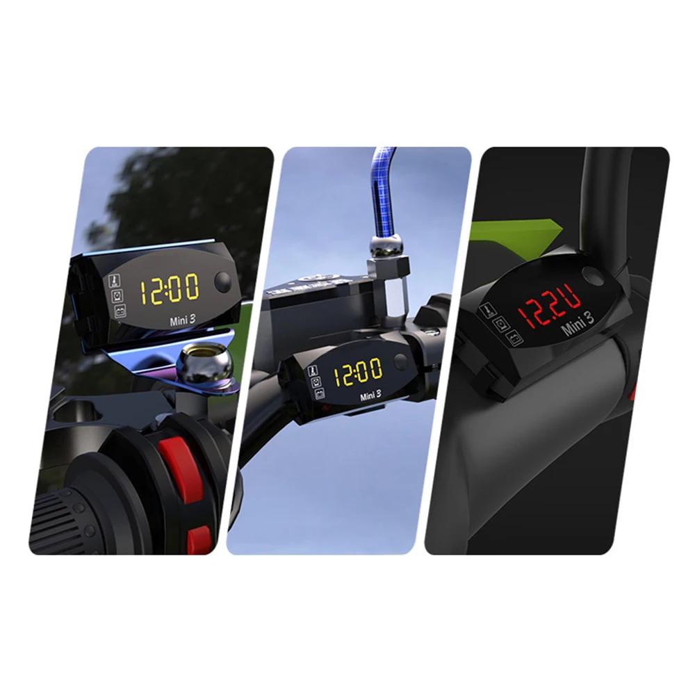 Motorcycle  Meter 3 in 1 Digital Time Clock Thermometer  Voltage Voltmeter IP67 Waterproof Tester Battery Moniter Gauge
