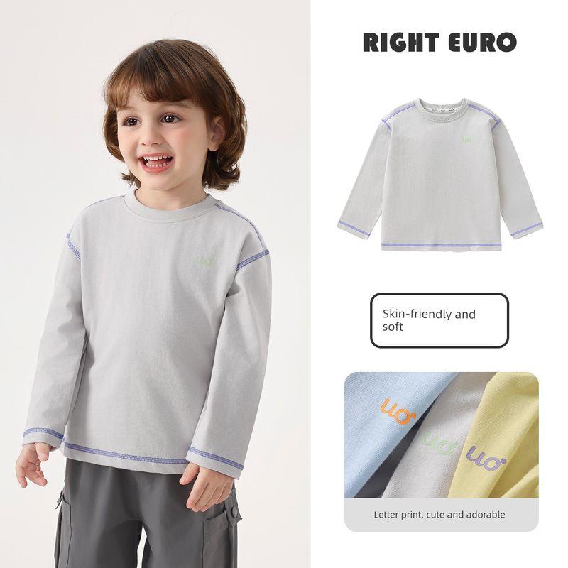 Right European Boys' Pure Cotton Long-Sleeved T-Shirt Kidsren's Spring & Fall Style Cool Sun Protection Quick-Drying Top 2026 New Kidsren's Clothing