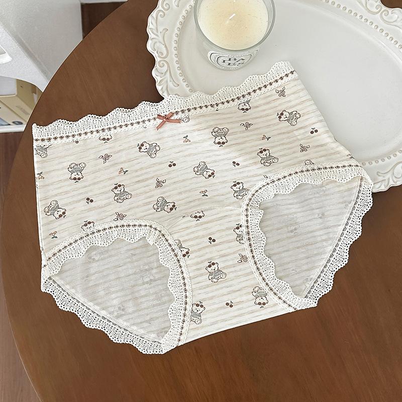 Ladies Summer Bear Print Lace Edge Skin Friendly Waist 10A Antibacterial Briefs