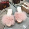 Aphixta 9cm Heels Slides Women's Shoes Woman Slippers Faux Fur Slides Wedge Platform Women Shoes Beach Sandals Zapatos Mujer