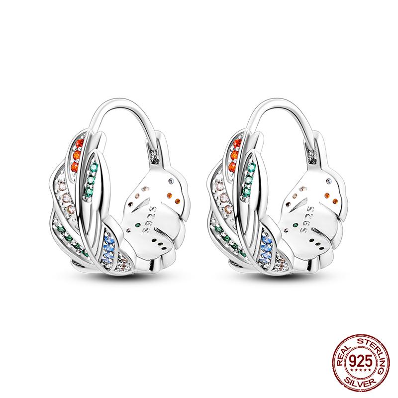 Charms Double Hoop Earrings For Women 100% 925 Silver Cubic Zircon Heart Star Moon Earrings Elegant Birthday Jewelry Gifts