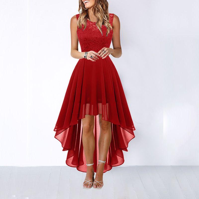 

Lace Panel Large Swing Chiffon Dress Lace Patchwork Big Swing Chiffon Dress Red L