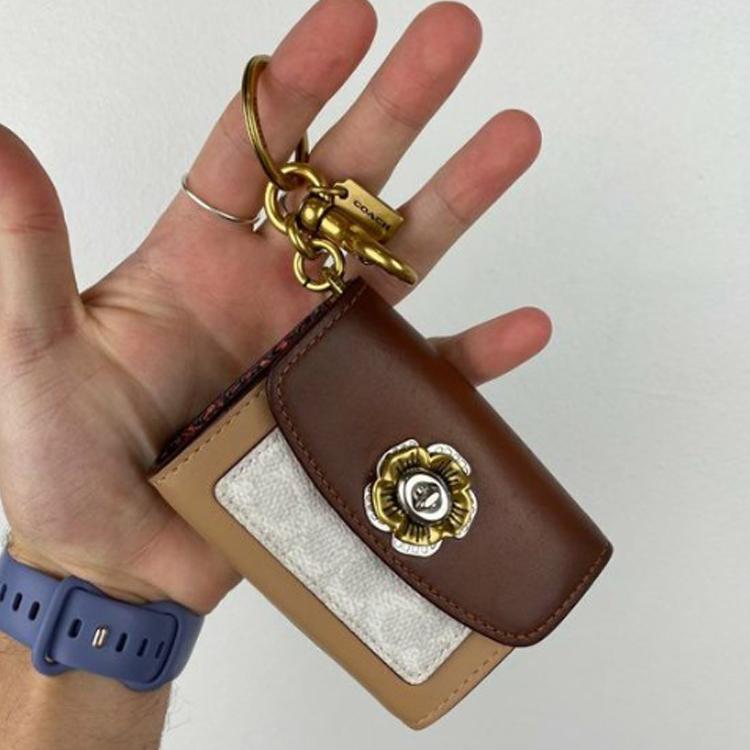New COACH Parker Canvas Snake Skin Handbag Charm Wallet Mini Women's Brown & Milk Tea Brown 1636-B4QZ9
