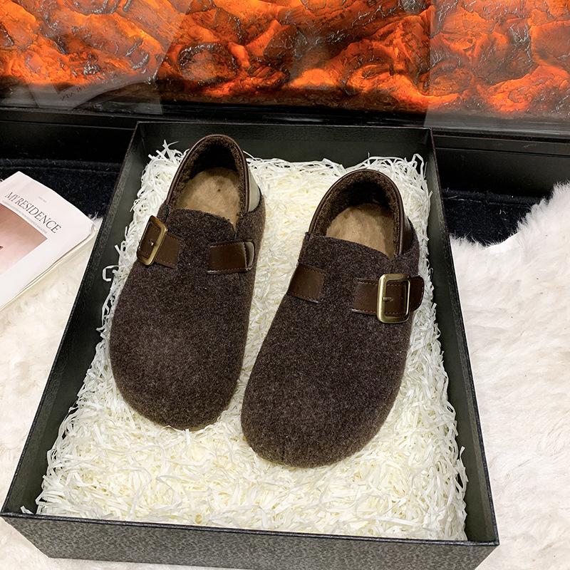 Winter velvet inner height increase Muller cotton shoes women's new one pedal two wear thermal cotton shoes bag and confinement shoes