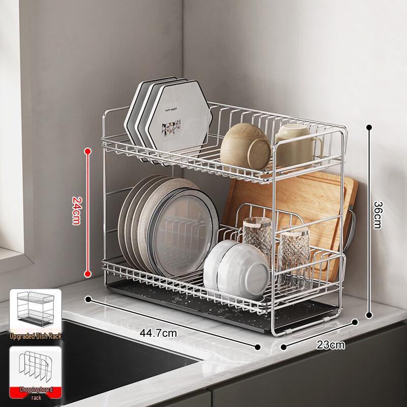 Extended 304 Stainless Steel Double-Layer Countertop Dish Drying Rack
