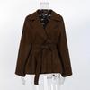 High-end Women's Autumn/Winter Woolen Coat with Versatile Waist Tie and Suit Collar