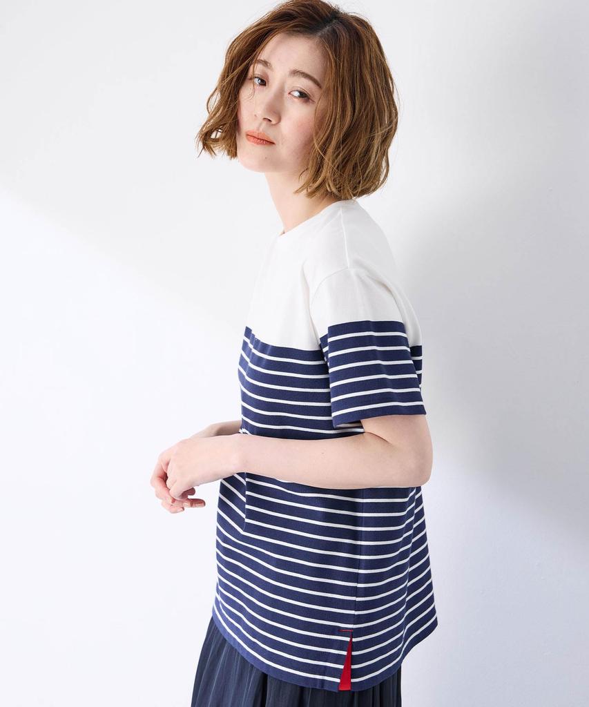 Petit Honfleur Paneled Striped Navy Women's T-Shirt, 521105,