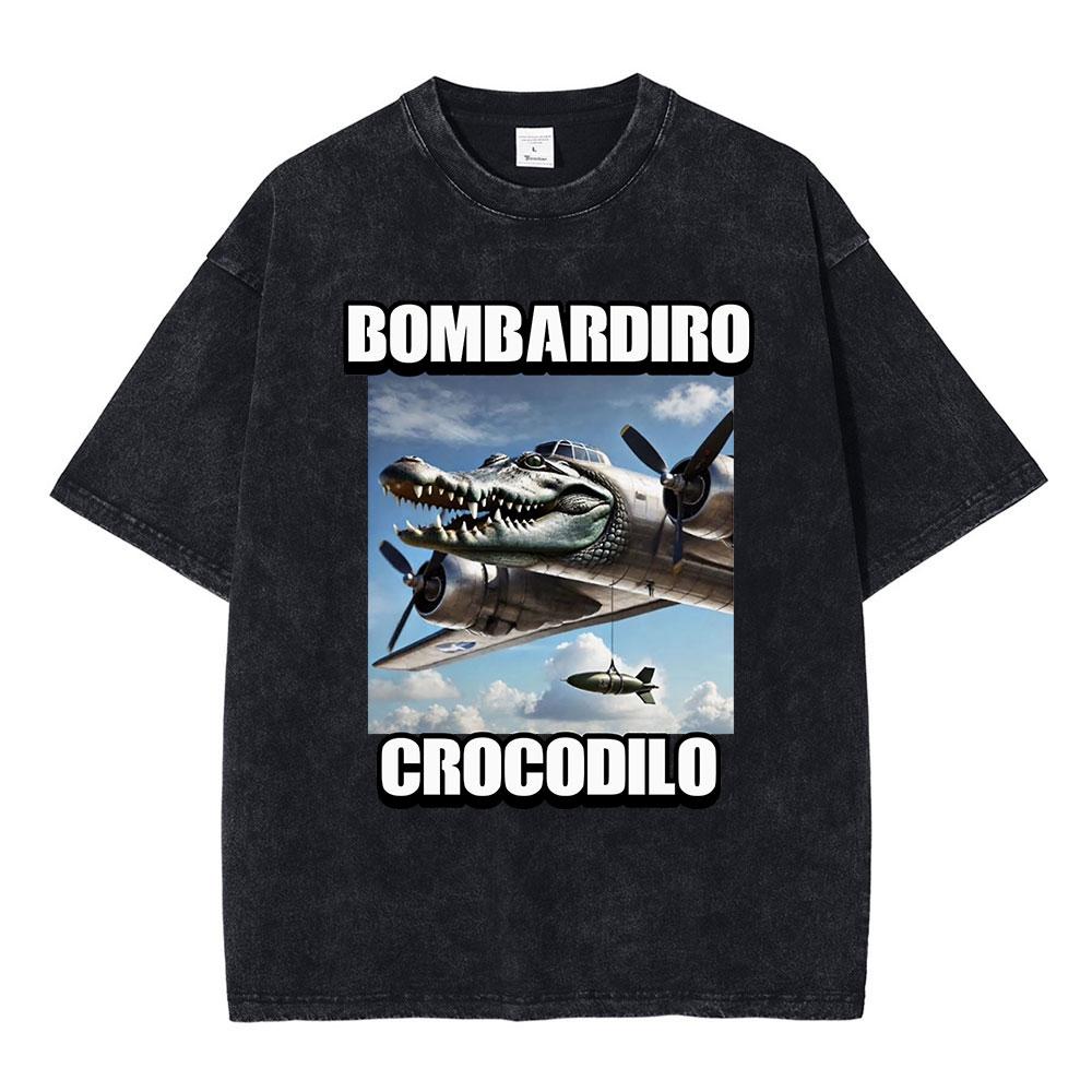 Italian Brainrot Tralalero Tralala Tung Tung Tung Sahur Bombardiro Crocodilo Funny Meme T-shirt Men Women Vintage Washed T shirt
