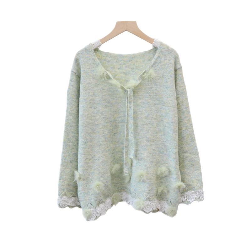 Autumn and Winter New Bead Design Knitted Sweater Top Loose Soft Waxy Gentle Wind Sweater Pullover Woman