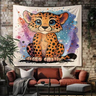Tapestry Cartoon Leopard Room Decor Customizable Wall Hanging for Birthday Parties