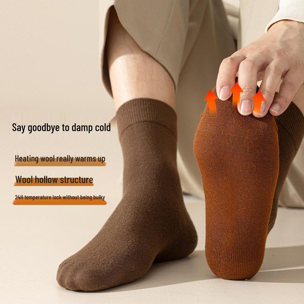 Men's 95% Wool Mid-Calf Merino Cashmere Socks - Warm, Antibacterial, Anti-Odor for Autumn/Winter