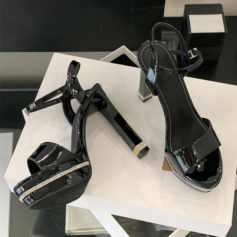 Fashion Liyke Fashion Rhinestone High Heels Platform Sandals Women Cozy Patent Leather Stiletto Open Toe Party Stripper Shoes Size 35-41