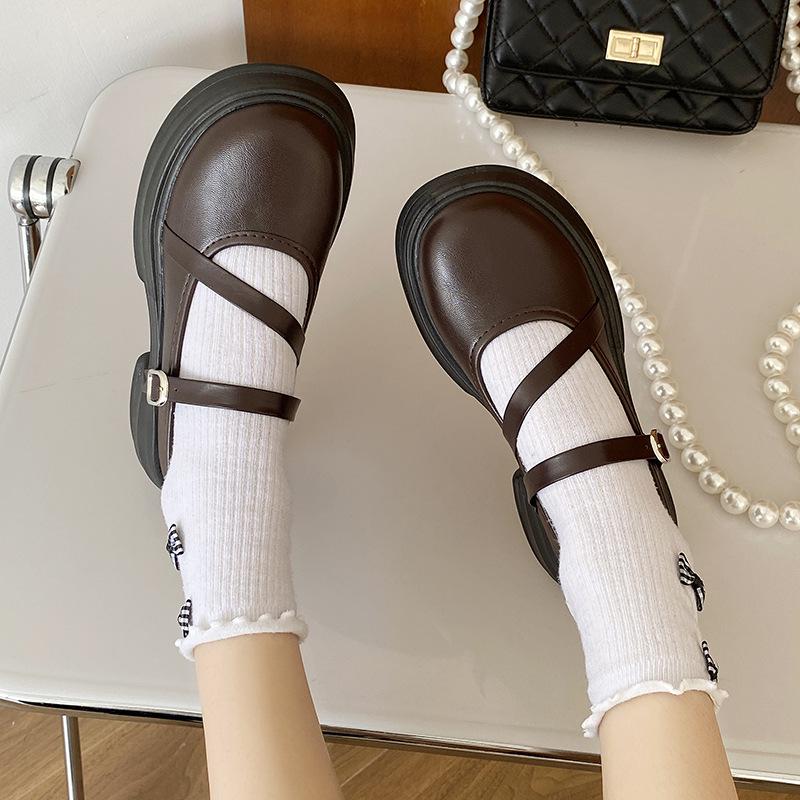 Mary Jane Women's Leather Shoes - 2023 Spring/Summer, Versatile Academy Style, Thick Sole, Low-Cut, Comfortable
