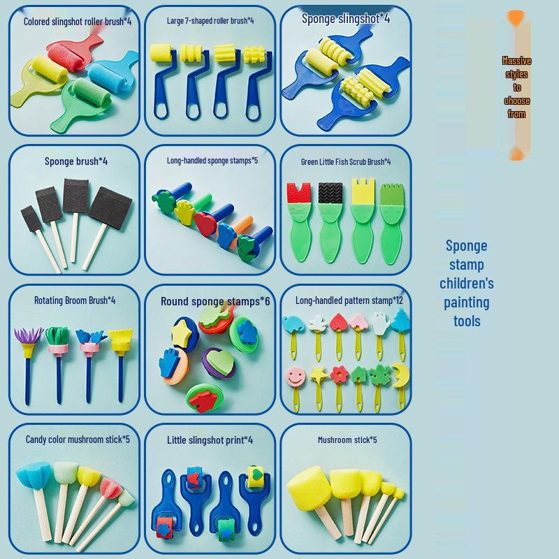 12-Piece Kids' Painting Sponge Brush Set with Rollers and EVA Stamps for DIY Art