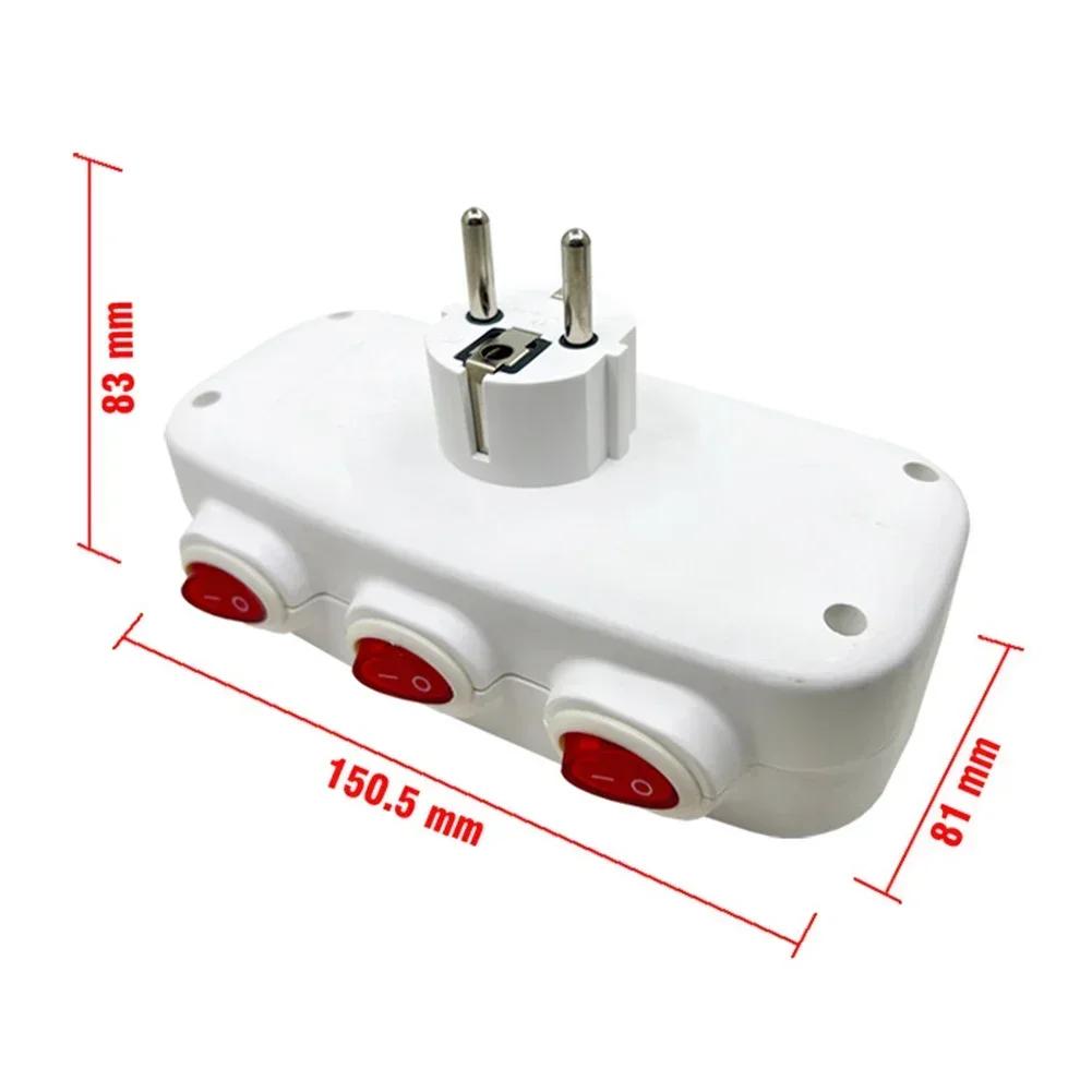 1 ks Evropská standardní zásuvka Převodník 16A/250V na 3 16A/250V 3-portový EU Napájecí adaptér s individuálními vypínači Příslušenství