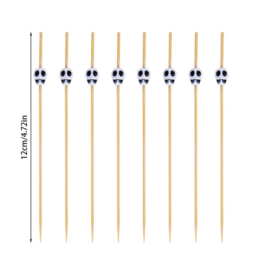 100pcs Halloween Skull Cocktail Picks Bamboo Toothpicks Fruits Sticks Appetizers Drinks Food Skewers Halloween Party Decoration