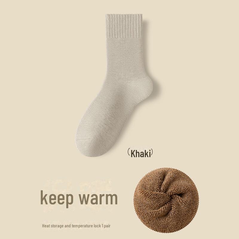 Men's Thick Wool Mid-Tube Terry Socks - Warm, Velvet-Lined, Cold-Resistant for Autumn and Winter