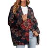 Women's Fashion Long Sleeve Print V-Neck Button Loose Cardigan Top