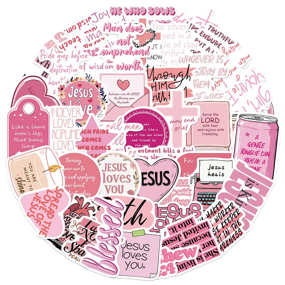 10/30/50pcs Pink Bible Jesus Phrase Stickers Aesthetic Graffiti Decal DIY Notebook Scrapbook Christians Religion Cartoon Sticker