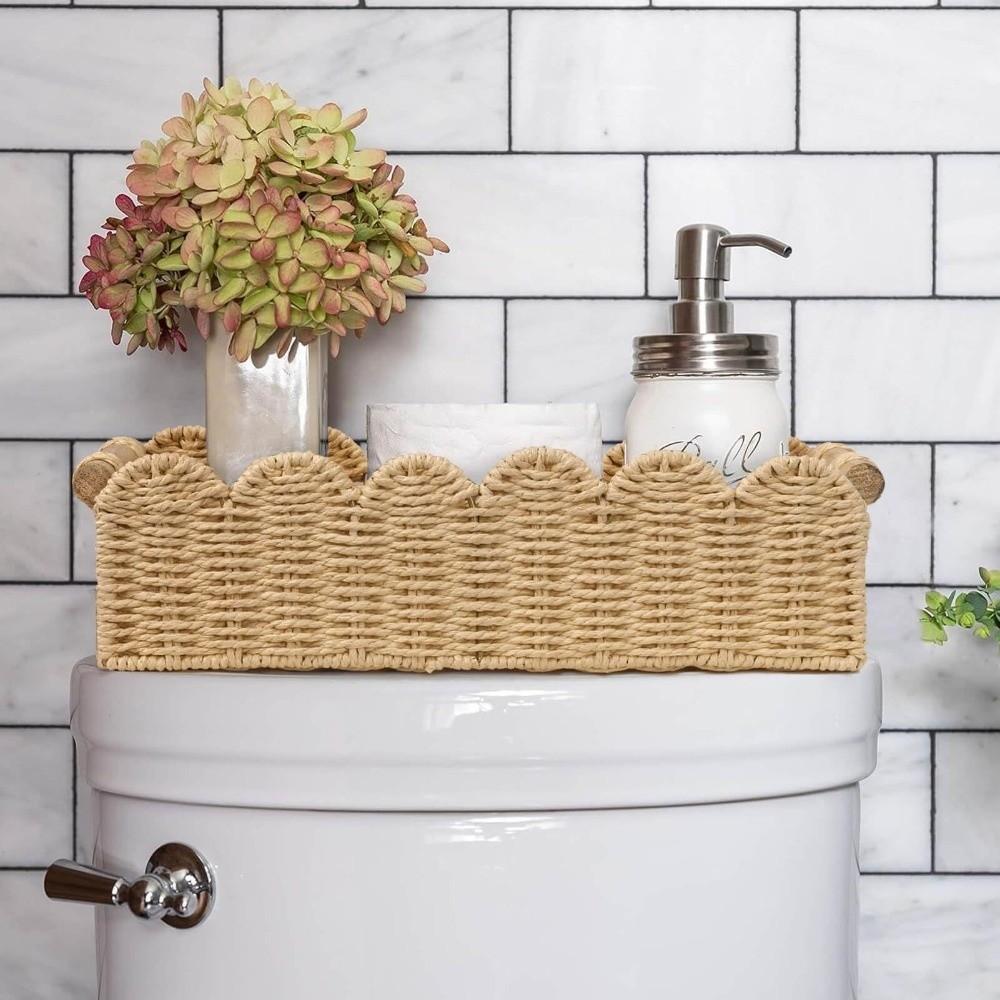 Scalloped Edge Storage Basket Neutral Color Decor Basket Paper Rope Basket  Home Decor