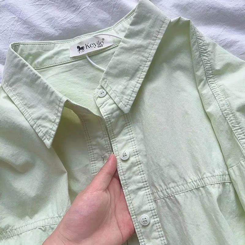 

Рубашка для женщин, летняя свободная хлопковая блузка большого размера, повседневный свитер с длинным рукавом, мягкая свободная рубашка, топ XXXL зелёный