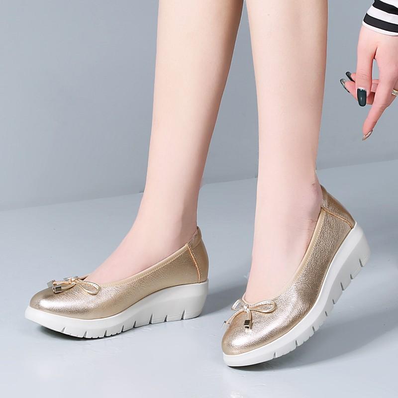 Waterproof Platform Flat Shoes Spring New Round Head Shallow Mouth Butterfly Knot Soft Sole Non-slip Single Shoes