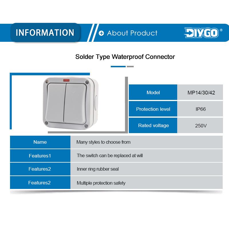 IP66 Außenwandschalter IP66 Wetterfest Staubdicht Drucktastenschalter 1/ 2-fach Lichtschalter 20A Für Haus Garten
