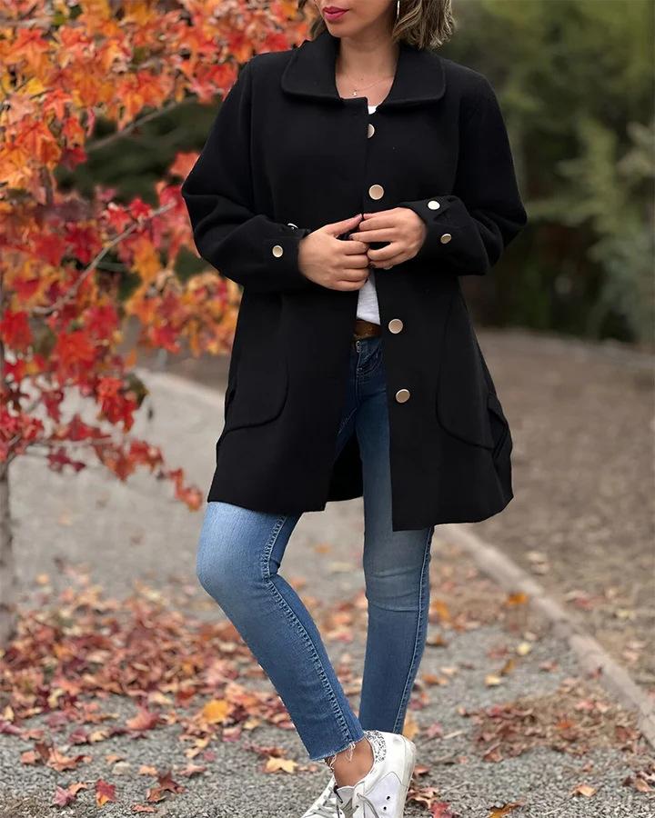 2025 Autumn Winter New Women's Lapel Solid Color Casual Bowknot Wool Blend Coat for Europe America