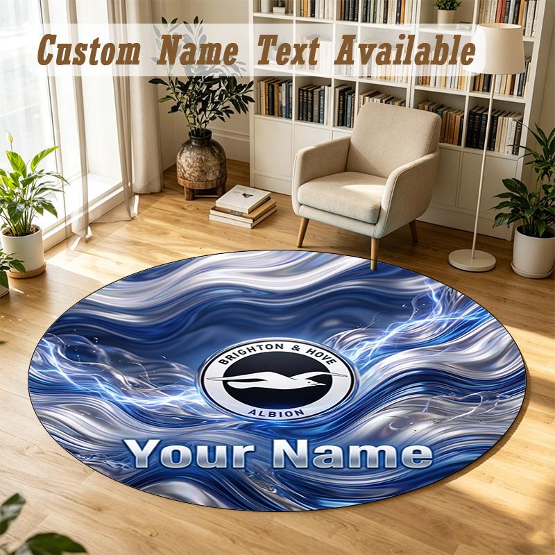 Round Rug Custom NameBrighton & Hove Albion Football Pattern Non Slip Carpet Home Floor Decor