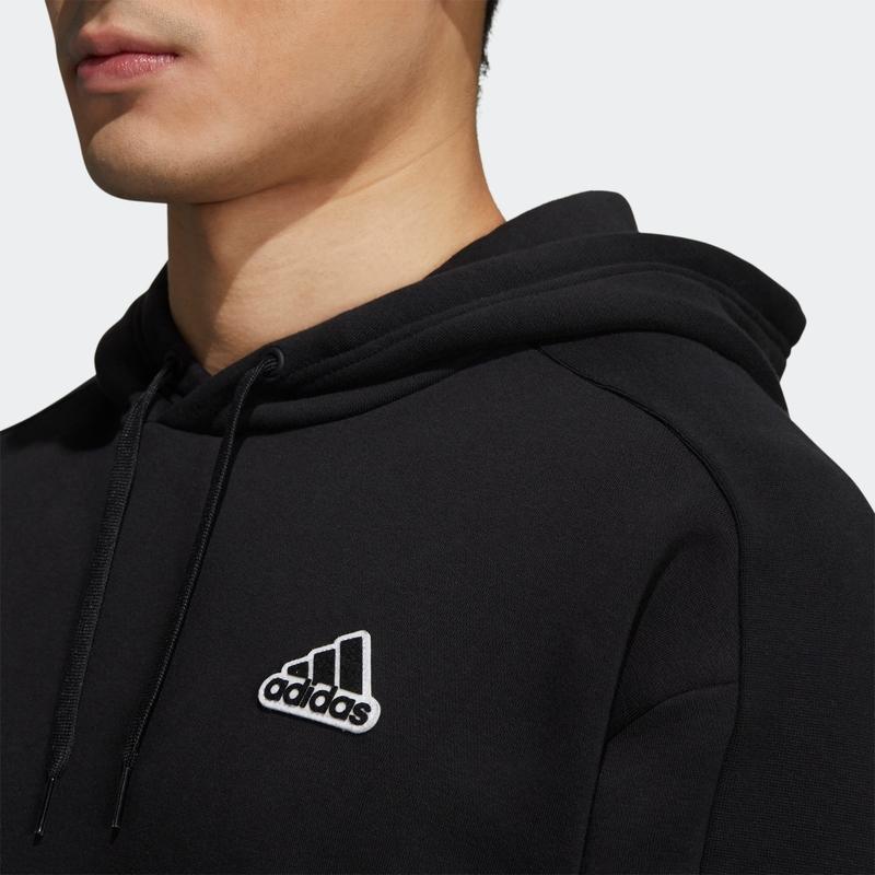 Adidas Logo Print Solid Hoodie Long Sleeve Men Tops Black HG1850