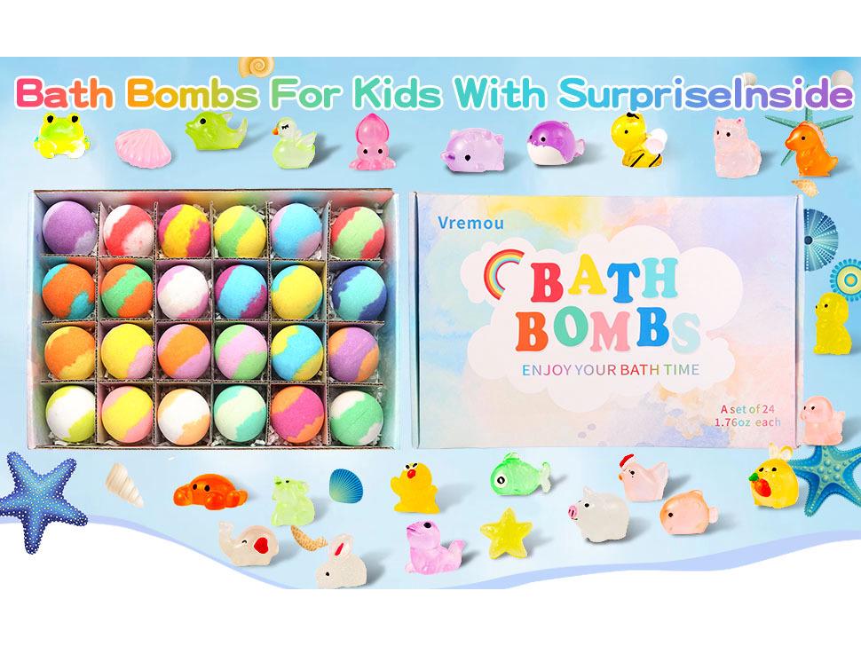 Glow-in-the-Dark Kids Bath Bomb Set with Surprise Toy - Perfect Christmas Gift for Boys and Girls