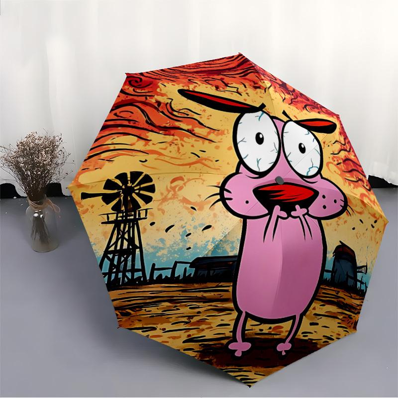 1pc Courage the Cowardly Dog Automatic Open/Close Folding Umbrella, Windproof 8-Rib Construction, Lightweight Travel Umbrella for Women/Men 19