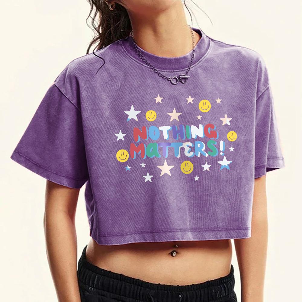 Nothing Matters Color Letter Star Printed Women Washed T Shirt Slim Clothing Cotton Street T-Shirts Fitness Short Sleeve