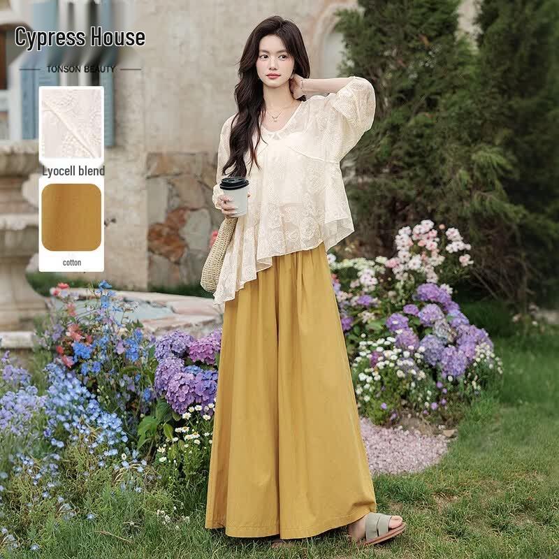 Women s Lyocell Blend V-Neck Two-Piece Outfit L