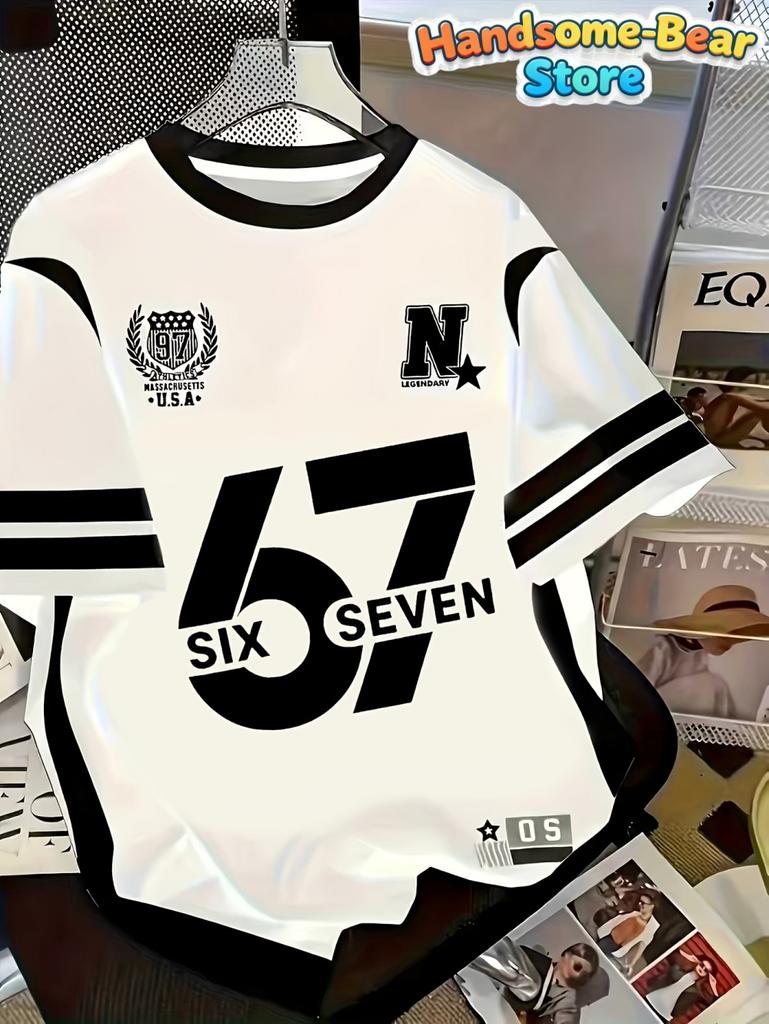 T-shirt Meme 67 pour Enfants Drôle Impression Numérique 3D Numéro 67 Maillot de Football T-shirt Style Maillot Lâche Mode Vêtements pour Enfants