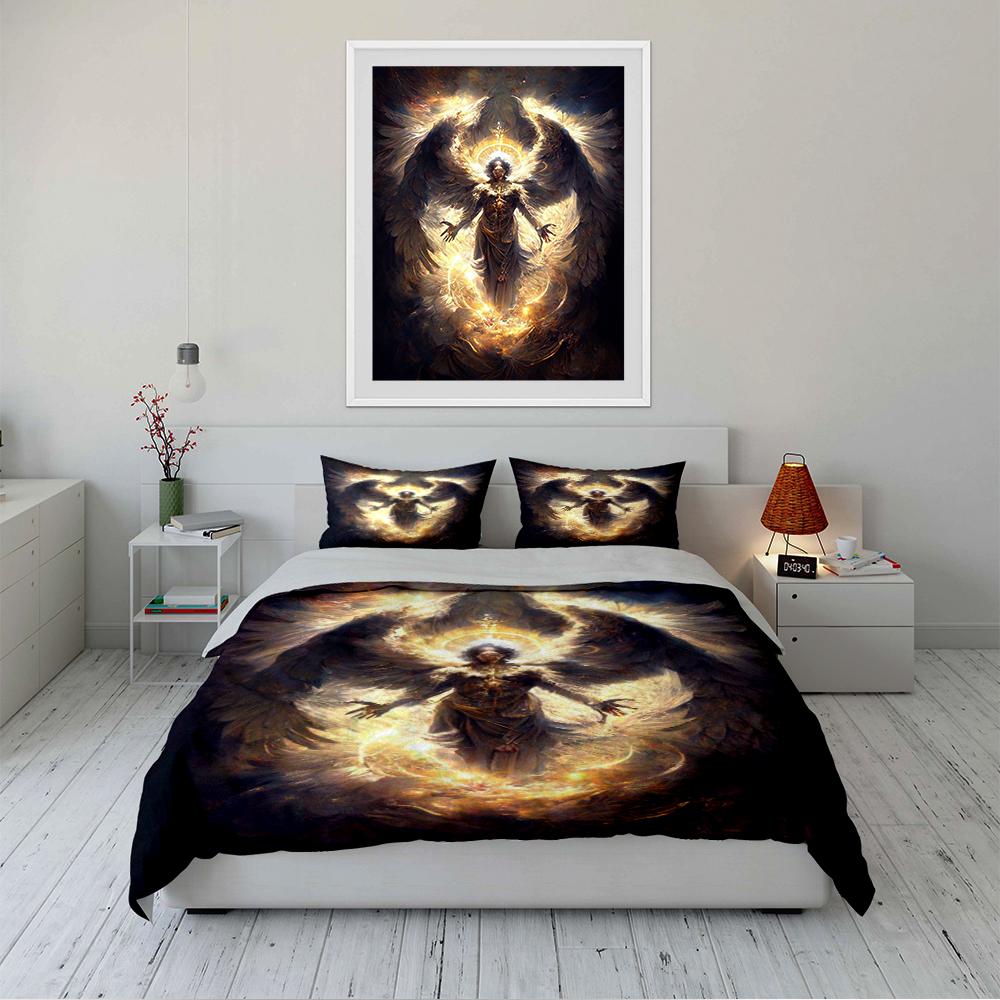 Angelic Warrior with Glowing Wings Design Bedding set (1 duvet cover, 2 pillowcases, duvet not included)