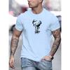 Men's Summer Casual T-Shirt with Deer Head Design - Breathable Polyester, Crew Neck, Short Sleeve
