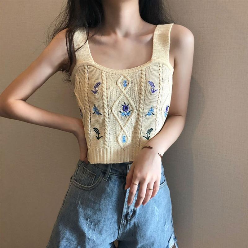 Hyuna Style Spice Girl Halter Tank Top Women's New Summer Inside The Design Sense of Bottom Knit Short Top To Wear Tide