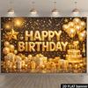2D Glitter Black Gold Happy Birthday Backdrop Cake & Balloon Party Decor Banner