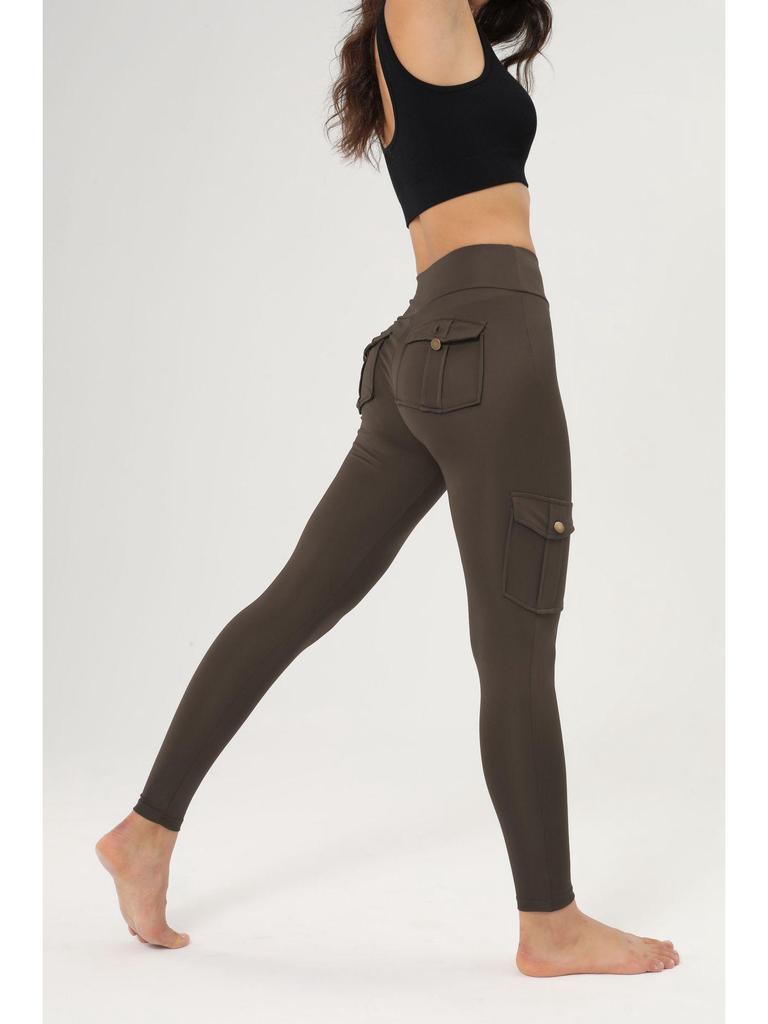 Cross-Border Breathable Hip-Lifting Yoga Leggings with Button Pocket.