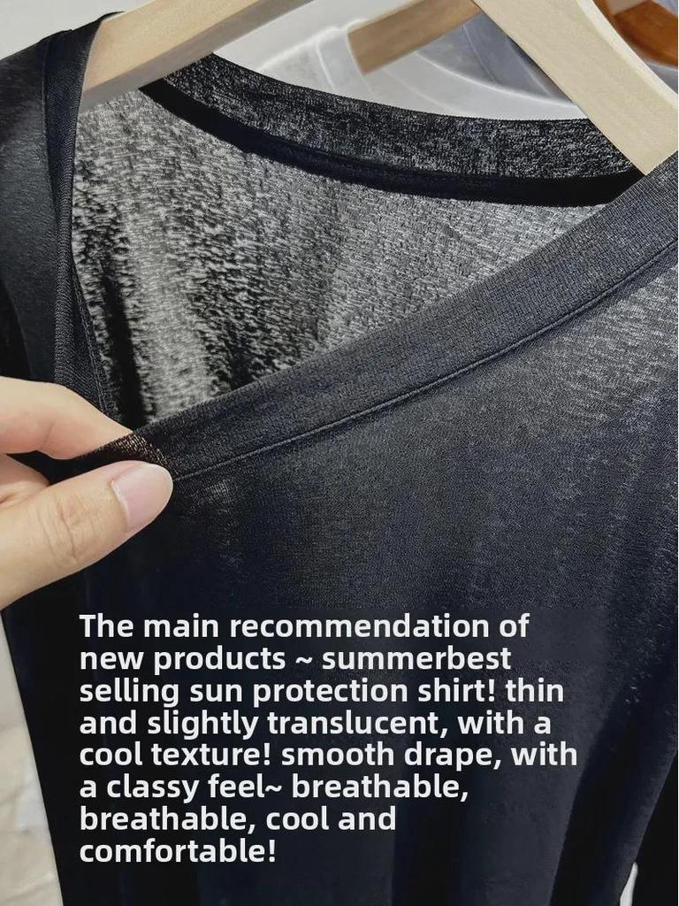 Dámská letní halenka ze síťoviny z ledového hedvábí, tenké vzdušné tričko s dlouhým rukávem, růžové