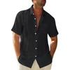 Summer  Men's Cotton and Linen Short Sleeve Shirts Casual Lightweight Button Shirts Vacation Beach Tops with Pocket