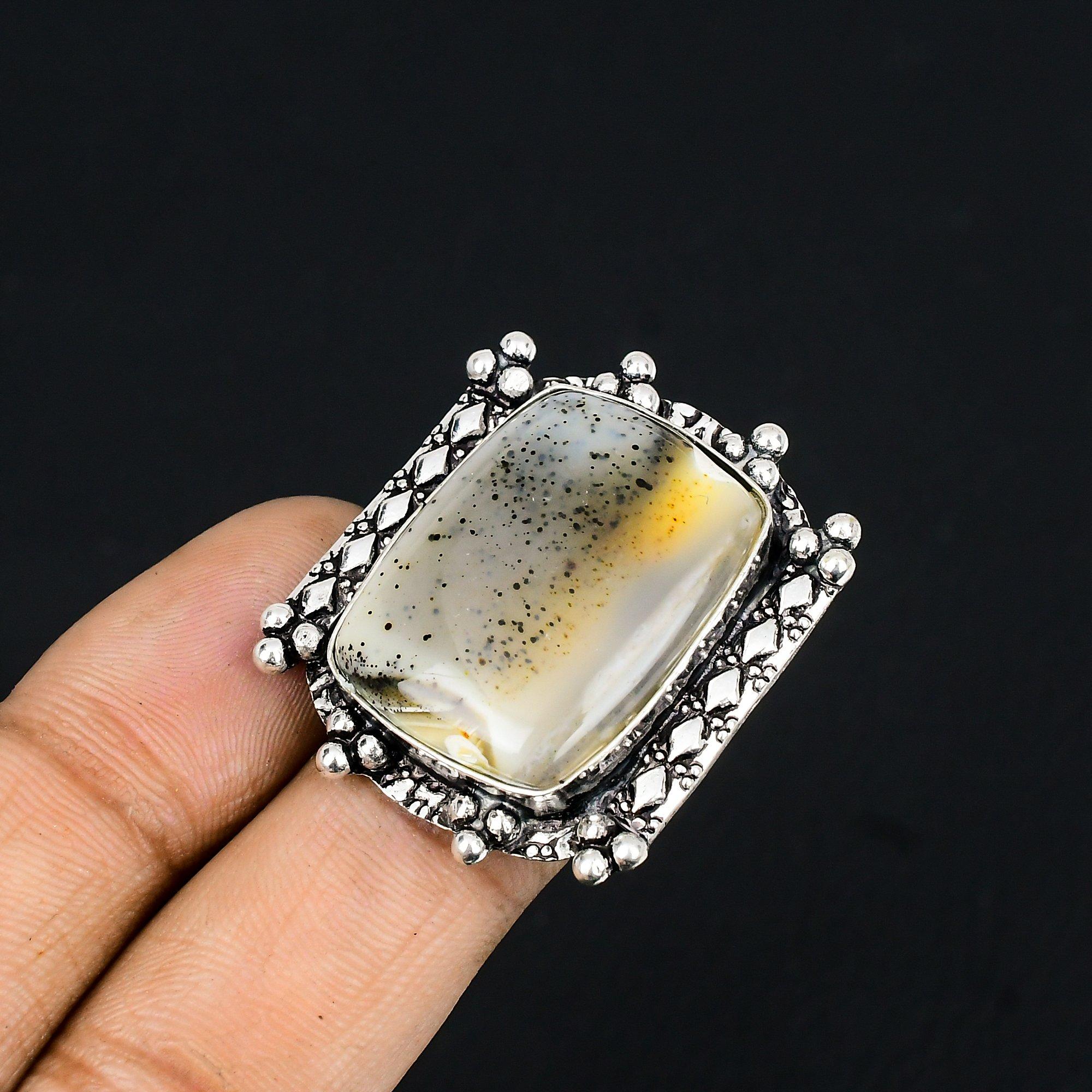 Daughters Day Deal Sterling Silver Montana Agate Gemstone Statement Ring US 6.5 6.5