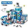City police station building block group boy DIY car brick police station model building children's educational toy gift